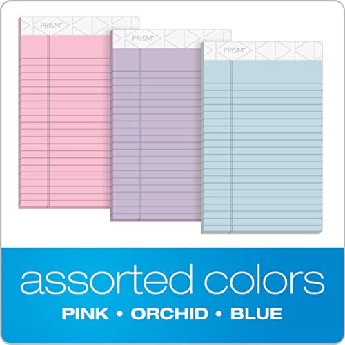Tops Prism Plus% 100 geri dönüştürülmüş Legal Pad, 12,7 x 20,3 cm, delikli, farklı renklerde: pembe, orkide, mavi, dar, Rule, 50 yaprak Pro blok, 6 PADS Pro Pack (63016) Junior Legal (5