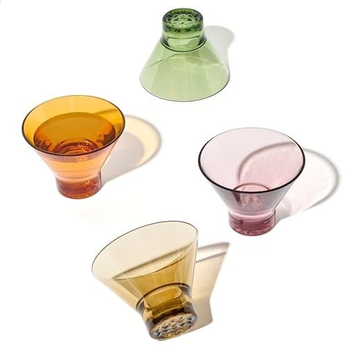 TOSSWARE REZERVE 8 oz Stemless Martini - Renk Serisi 4lü Set, Üstün Kalite, Tritan Bulaşık Makinesinde Yıkanabilir ve Isıya Dayanıklı Kırılmaz Plastik Kokteyl Bardakları, Şeffaf