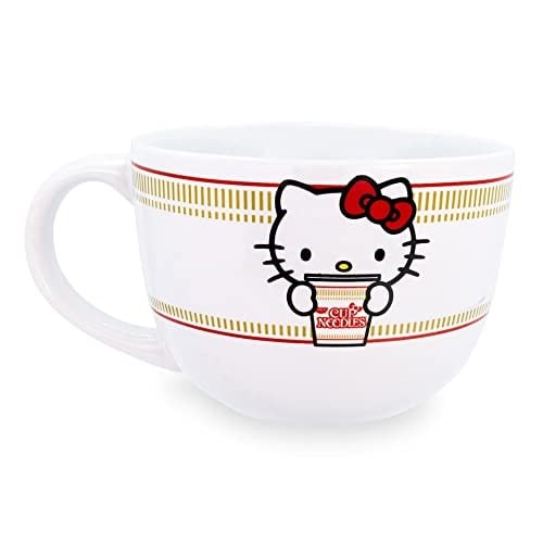Toynk Sanrio Hello Kitty x Nissin Kupası Erişte 680 ml Seramik Çorba Kupası | Dondurma, Tahıl, Yulaf Ezmesi için Kase | Espresso, Kafein, İçecek için Büyük Kahve Fincanı | Sevimli Ev ve Mutfak Ürünler