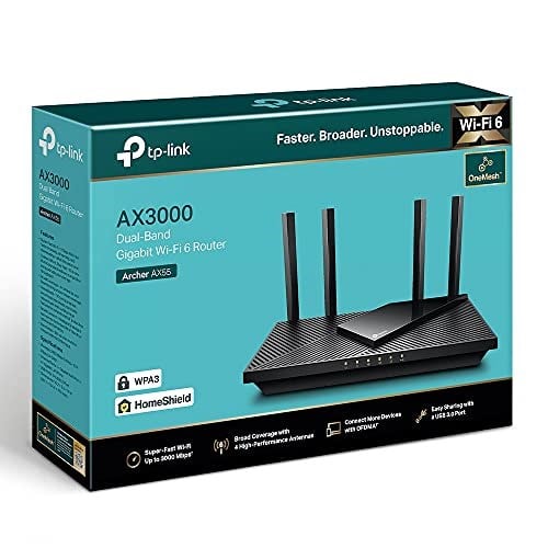 TP-Link Archer AX55, AX3000 Mbps Dual Band Wi-Fi 6 Router, Fiber Destekli, 4× Gigabit LAN Ports, WPA3, 1× USB 3.0 Port, Oyun için İdeal Xbox/PS4/8K Steam - Seçenekler: AX3000 Router, AC Router