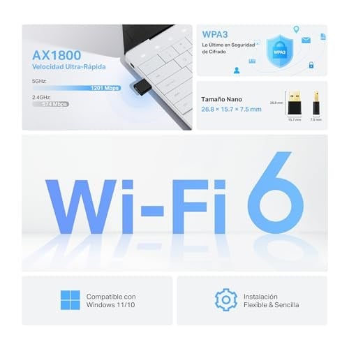 TP-Link Archer TX20U Nano, AX1800 Mbps, Çift Bant, MU-MIMO, USB 2.0, WPA3, Windows 10/11 Uyumlu, Wi-Fi 6 Nano USB Adaptör