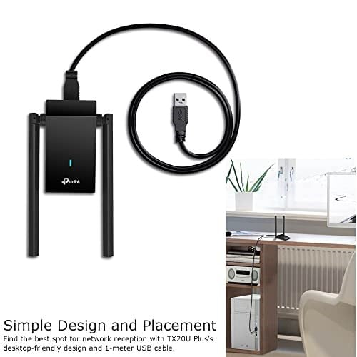 TP-Link Archer TX20U Plus, AX1800 Mbps Çift Antenli Yüksek Kazanımlı Kablosuz USB Adaptör, 1 metre USB 3.0 kablosu, Beamforming, MU-MIMO, Düşük Gecikmeli Oyun Deneyimi, WPA3, Kolay Kurulum