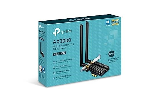 TP-Link Archer TX50E, AX3000 Mbps Wi-Fi 6 Bluetooth 5.0 PCIe Ağ Kartı, İki Anten, 1024-QAM,OFDMA ve 160 MHz Bant Genişliği, Ultra Düşük Gecikme, Intel Wi-Fi 6 Yonga Seti, Windows 10/11i Destekler