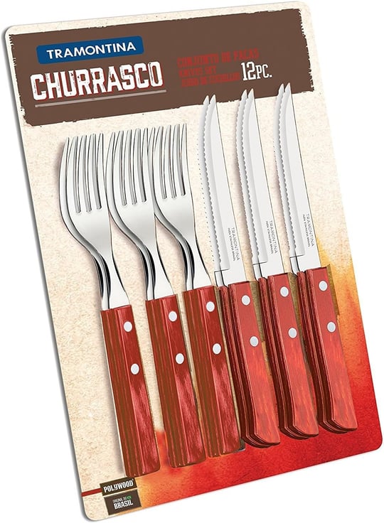 Tramontina 21199/711 biftek sofra takımı-Set, 12 parça kırmızı Griffen 2-kat perçinlenmiştir 6 x Biftek Bıçağı 5 inç, 6 x Steakgabel