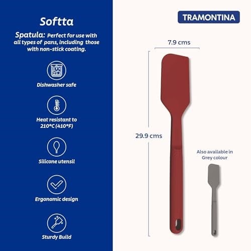 Tramontina Softta kırmızı silikon spatula - 210°Cye kadar ısıya dayanıklı, pişirme, çevirme ve karıştırma için ideal - yapışmaz ve seramik tencere için güvenli