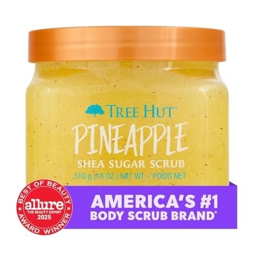 Tree Hut Ananas Shea Şeker Ovma | Peeling Vücut Ovma Yumuşak ve Nemli Bir His için Ölü, Kuru Cildi Temizler | Besleyici Temel Vücut Bakımı | 18 oz.