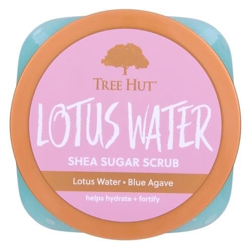 Tree Hut Lotus Su Shea Şeker Ovma | Peeling Vücut Ovma Yumuşak ve Nemlendirilmiş Bir His için Ölü, Kuru Cildi Temizler | Besleyici Temel Vücut Bakımı | 18 oz.