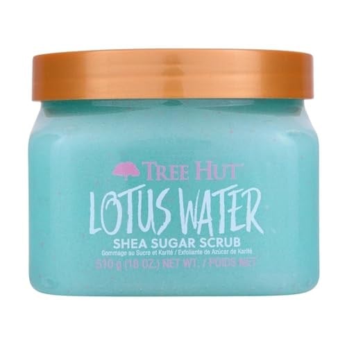 Tree Hut Lotus Su Shea Şeker Ovma | Peeling Vücut Ovma Yumuşak ve Nemlendirilmiş Bir His için Ölü, Kuru Cildi Temizler | Besleyici Temel Vücut Bakımı | 18 oz.