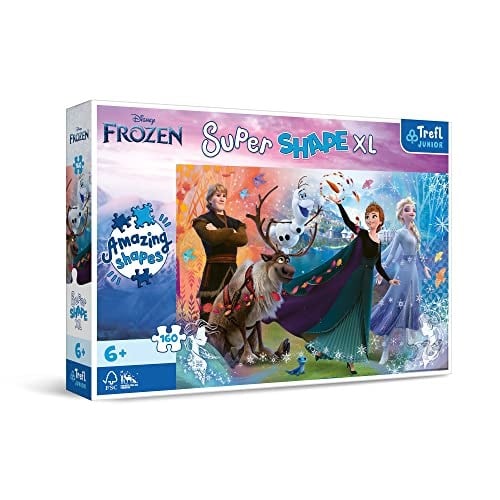 Trefl 50022 160 XL Super Shape çılgın şekiller, büyük parçalar, renkli yapbozlar, masal karakterleri, 6 yaş ve üzeri çocuklar için eğlenceli, Frozen dünyasını keşfedin