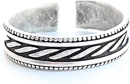 Trend Collection Antik Çizgi Şerit Desenli Gümüş Kaplama Ayarlanabilir Klasik Erkek Alyans Yüzük