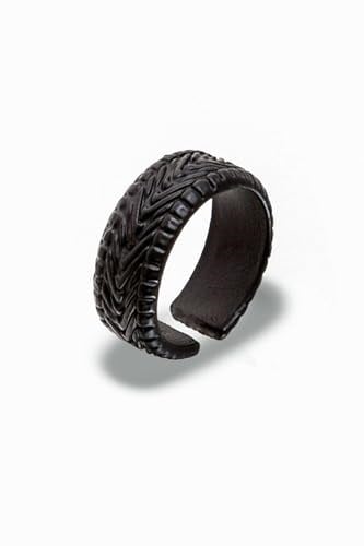 Trend Collection Erkek Mat Siyah Halka Wheel Tekerlek Şövalye Model Ayarlanabilir Yüzük