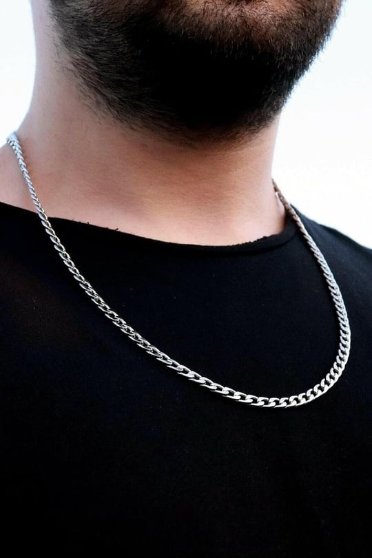 Trend Collection Gümüş Arpa Model Paslanmaz Çelik Zincir Klasik Erkek Kolye
