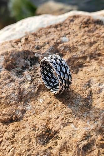Trend Collection İspanyol Hasır Örgü Model Gümüş Kaplama Ayarlanabilir Yüzük