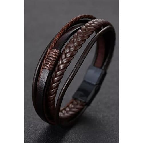 Trend Collection Mıknatıs Kapama 5li Örgü Model Kahverengi Erkek Hakiki Deri Bileklik