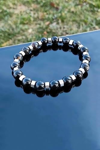 Trend Collection Siyah Akik Hematit Detaylı Ayarlanabilir Doğal Taş Erkek Bileklik