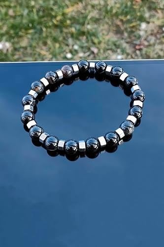 Trend Collection Siyah Akik Hematit Detaylı Ayarlanabilir Doğal Taş Erkek Bileklik