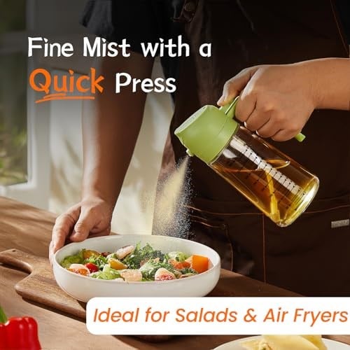 TrendPlain Mutfak için 16 oz Yağ Dağıtıcı Şişesi - 2si 1 Arada Zeytinyağı Dispenseri ve Yağ Püskürtücü - 470ml Zeytinyağı Şişesi - Yemek Pişirme, Mutfak, Salata, Barbekü için Yağ Püskürtücüsü Yeşil