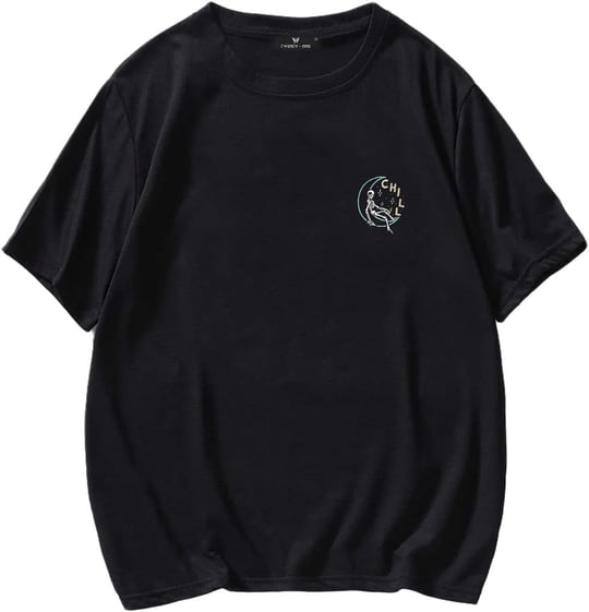 TrendSeninle Erkek Siyah T-shirt Chill Baskılı Oversize Tişört