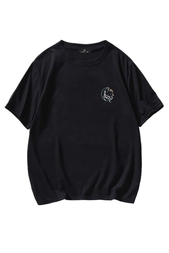 TrendSeninle Erkek Siyah T-shirt Chill Baskılı Oversize Tişört