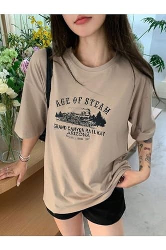 TrendSeninle Kadın Beyaz Age Of Steam Baskı Oversize Tişört