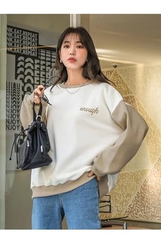 TrendSeninle Kadın Beyaz Enough Baskılı Siyah Kol Detay Oversize Sweatshirt
