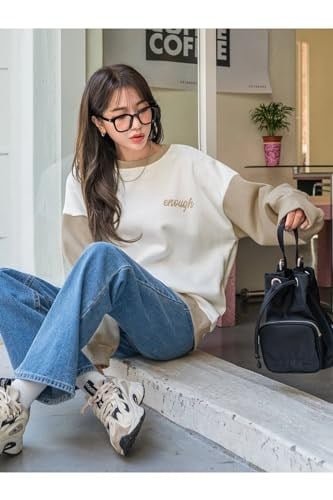 TrendSeninle Kadın Beyaz Enough Baskılı Siyah Kol Detay Oversize Sweatshirt