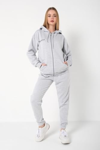 TrendSeninle Kadın Gri Sıerra Nevada Baskılı Hırka Jogger Oversize Eşofman Takımı