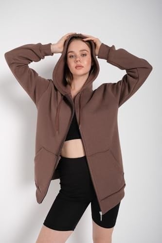 TrendSeninle Kadın Kahverengi Fermuarlı Sweatshirt Hırka