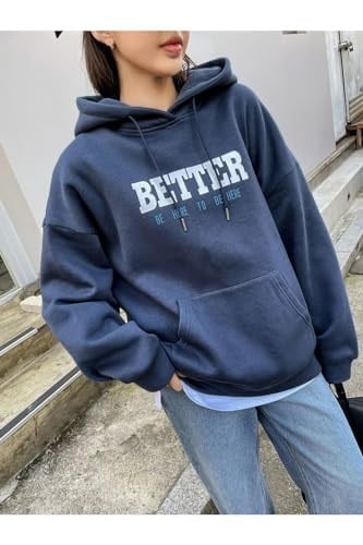 TrendSeninle Kadın Siyah Better Baskılı Oversize Sweatshirt
