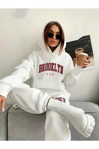 TrendSeninle Kadın Siyah Brooklyn USA Baskılı Oversize Alt Üst Eşofman Takımı