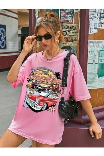 TrendSeninle Kadın Siyah Compeltition Baskılı Oversize T-shirt