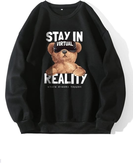 TrendSeninle Kadın Siyah Oversize Stay In Baskılı Sweatshirt