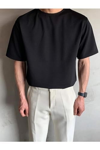 TrendSeninle Siyah Oversize Erkek Düz T-shirt
