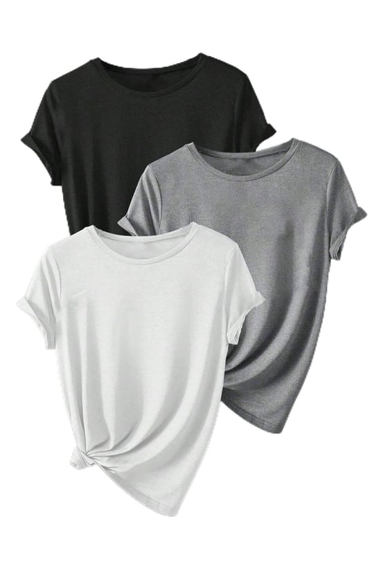 TrendSeninle Unisex 3Lü Paket Düz Oversize Tişört Beyaz Gri Siyah