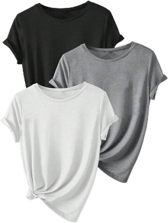 TrendSeninle Unisex 3Lü Paket Düz Oversize Tişört Beyaz Gri Siyah
