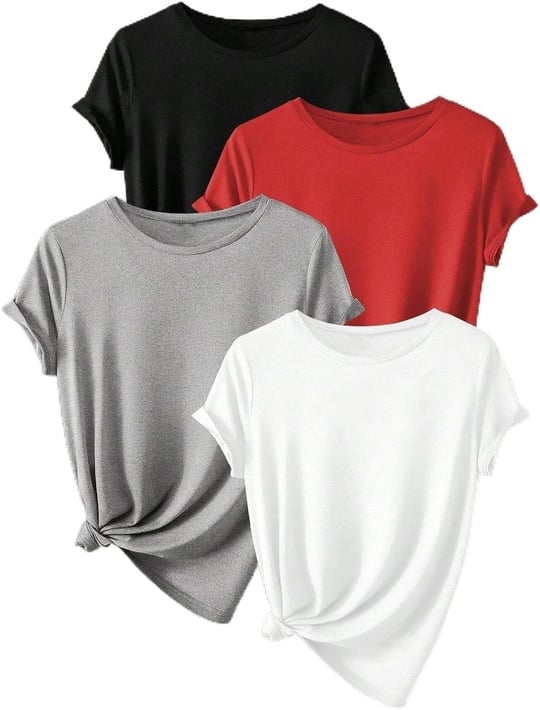 TrendSeninle Unisex 4Lü Paket Düz Oversize Tişört Beyaz Gri Bej Siyah