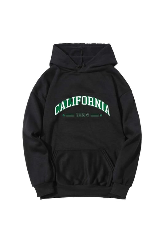TrendSeninle Unisex Siyah California 1984 Baskılı Oversize Sweatshirt