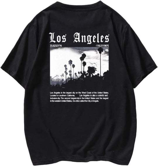 TrendSeninle Unisex Siyah Los Angeles Baskılı Oversize Tshirt
