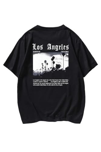 TrendSeninle Unisex Siyah Los Angeles Baskılı Oversize Tshirt