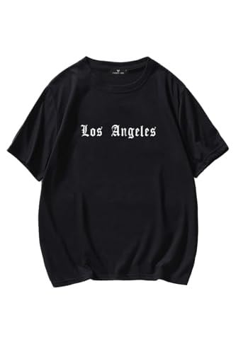 TrendSeninle Unisex Siyah Los Angeles Baskılı Oversize Tshirt