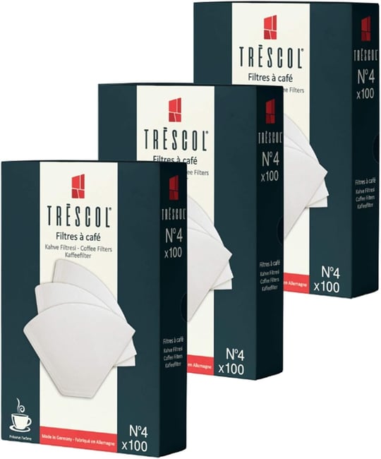 Trescol Kahve Filtresi 4 Numara (Büyük Boy) Beyaz Kağıt 3X100 300lü Paket