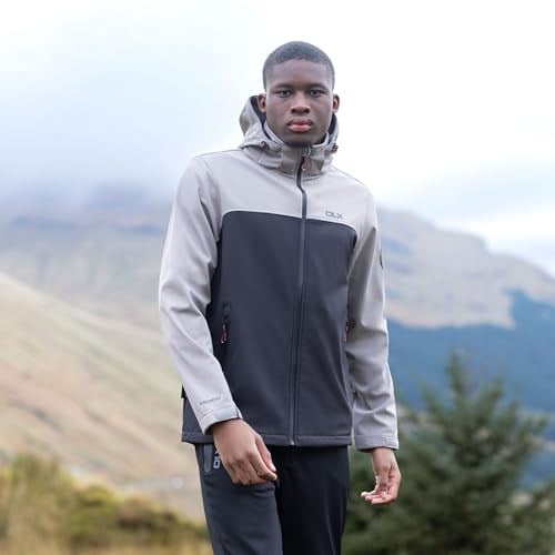 Trespass DLX Erkek Softshell Ceket Fermuarlı Kapüşon Geri Dönüştürülmüş Malzemelerden Yapılmıştır Moyler, fırtına gri, M