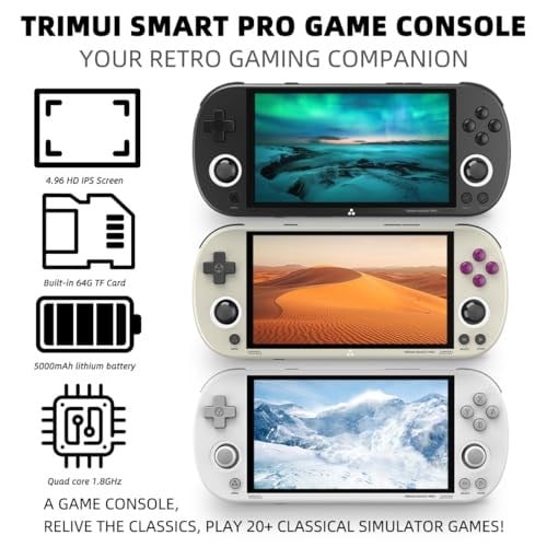 Trimui Smart Pro Oyun Konsolu 4.96-İnç 720x1280 IPS Ekran Dahili 64G TF Kart Video Oyun Konsolları 5000mAh Lityum Pil Çoklu Simülatörleri Destekler Günlük Oyun Konsol - Seçenekler: Gri-64G, 64G--Siyah