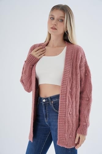 TRİST STAR Kadın Oversize Pon Ponlu Triko Örme Hırka TRIST-6165