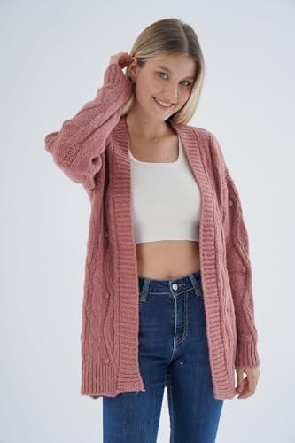 TRİST STAR Kadın Oversize Pon Ponlu Triko Örme Hırka TRIST-6165