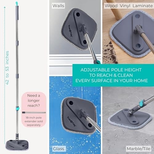 True & Tidy True Clean Paspas ve Kova Sistemi, Kare Döndürmeli Paspas, Çift Bölmeli Paspas Kovası ve 2 Kalın Makinede Yıkanabilir Paspas Pedleri (Spin Mop) içerir