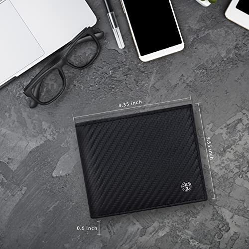 TRUSADOR Savona Klasik Erkek Cüzdanı Deri Bifold RFID Cüzdan Erkek Hediye Kutusu, Karbon, Klasik