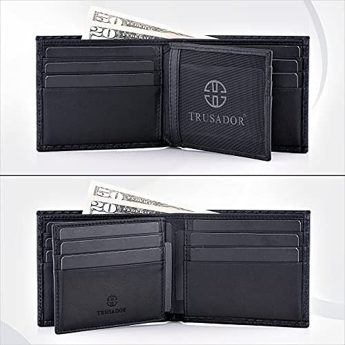 TRUSADOR Savona Klasik Erkek Cüzdanı Deri Bifold RFID Cüzdan Erkek Hediye Kutusu, Karbon, Klasik