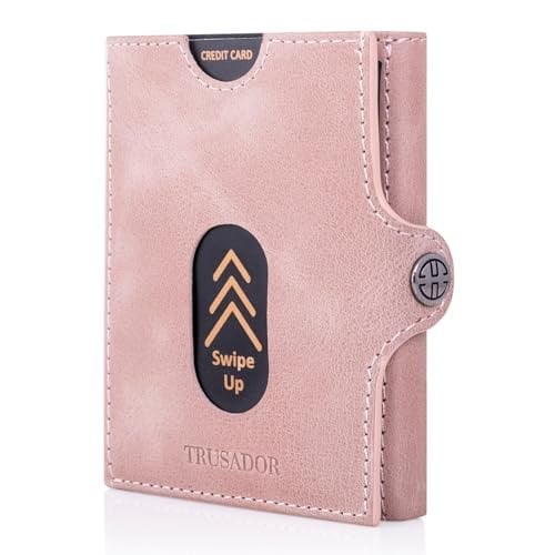 TRUSADOR Valencia Unisex Deri Cüzdan Küçük Kompakt Ön Cep RFID Bozuk Para Cepli Cüzdanlar, Pembe, Bozuk Para Cepli