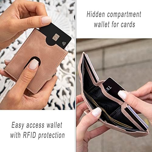 TRUSADOR Valencia Unisex Deri Cüzdan Küçük Kompakt Ön Cep RFID Bozuk Para Cepli Cüzdanlar, Pembe, Bozuk Para Cepli